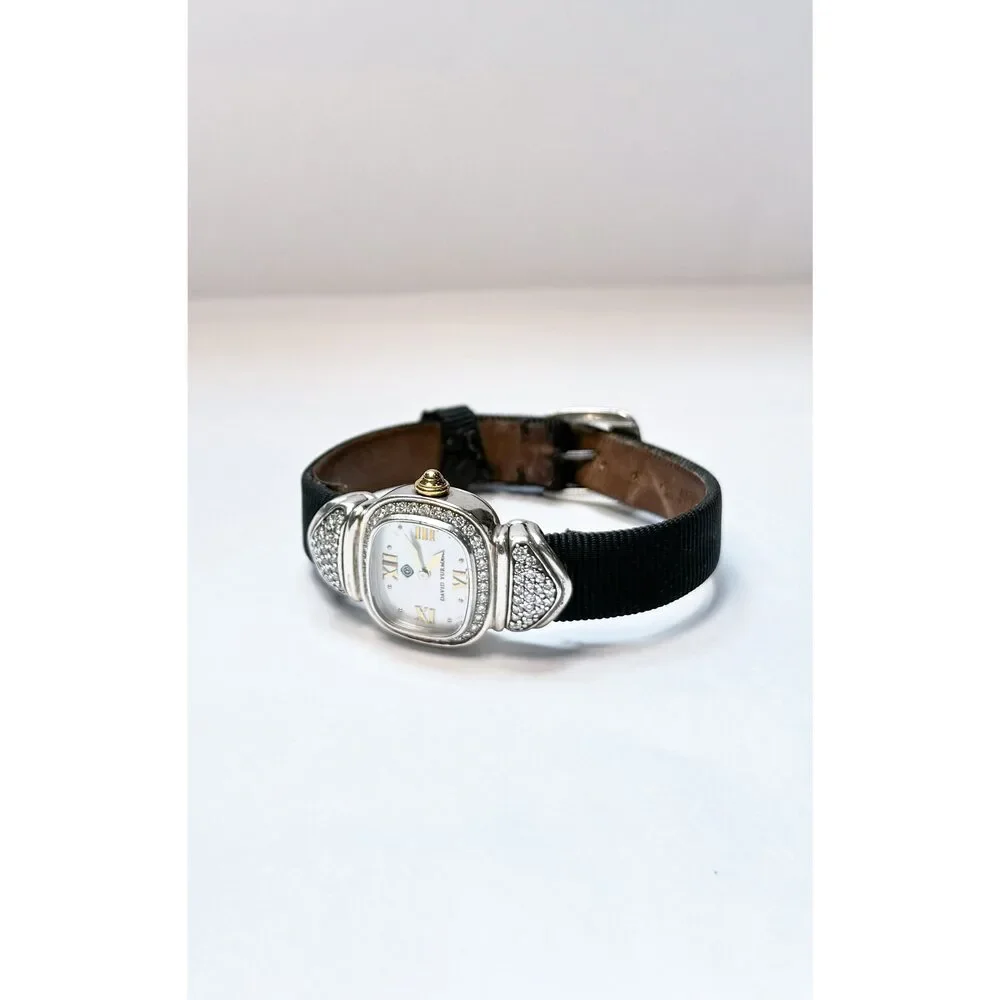 David Yurman Vintage Two Toned Diamond Watch on Black Canvas Strap